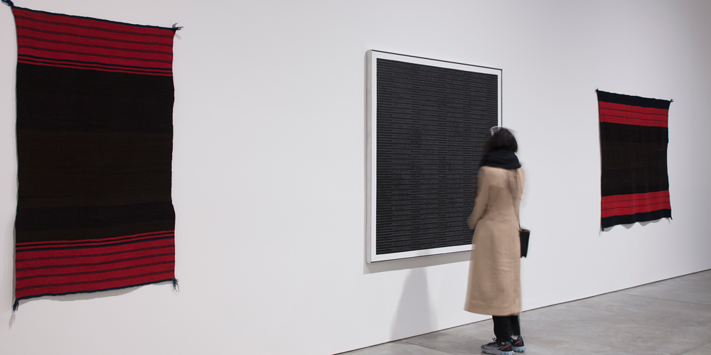 Installation view, 'Agnes Martin / Navajo Blankets', Pace Gallery, New York