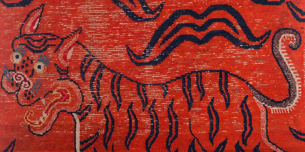 'Orange Double Tigers' (detail), 1.71 x 0.83 m, on loan from Mimi Lipton Collection.